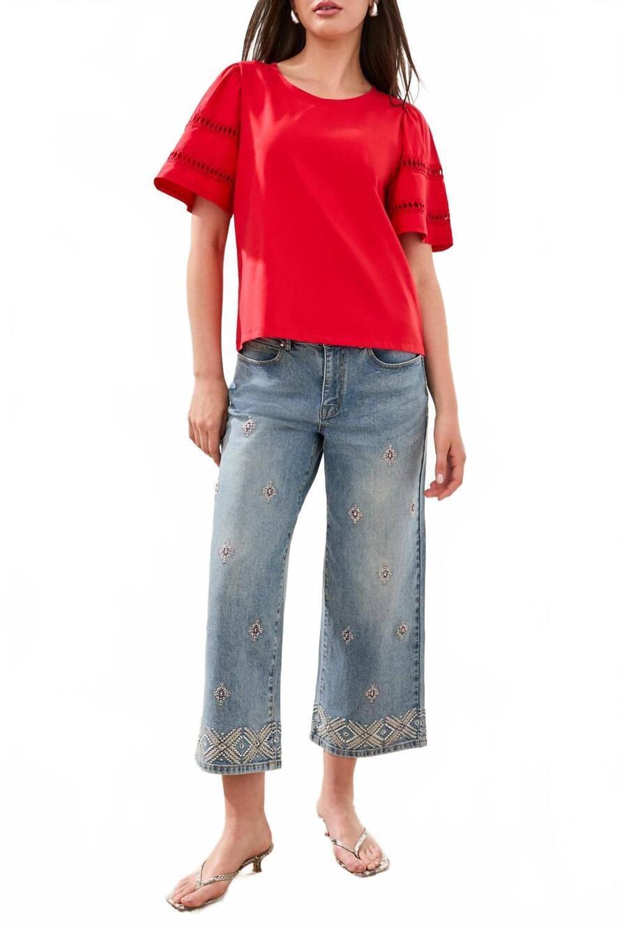 NEW TRIBAL flutter sleeve top in sangria-1221